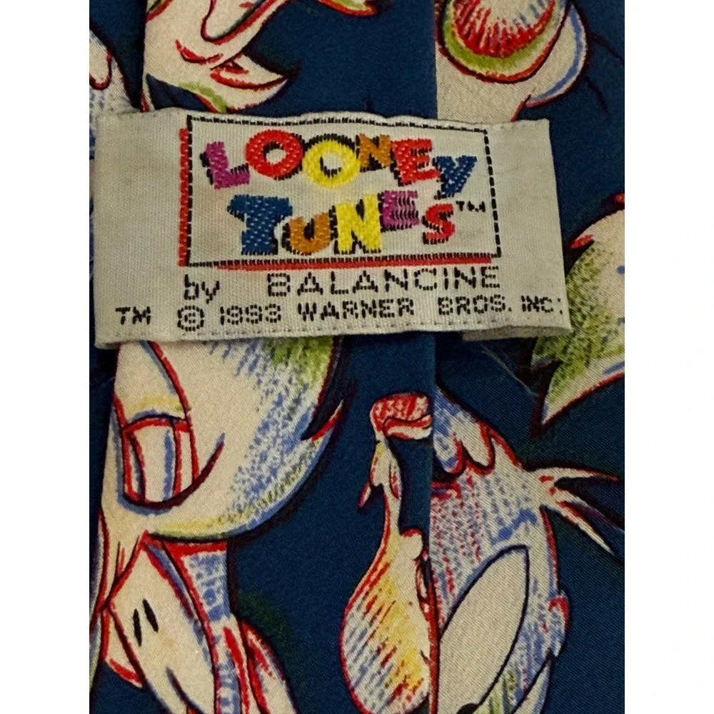 Vintage 1993 Looney‎ Tunes Sylvester Tweety Silk Tie Balancine Blue Cartoon 90s